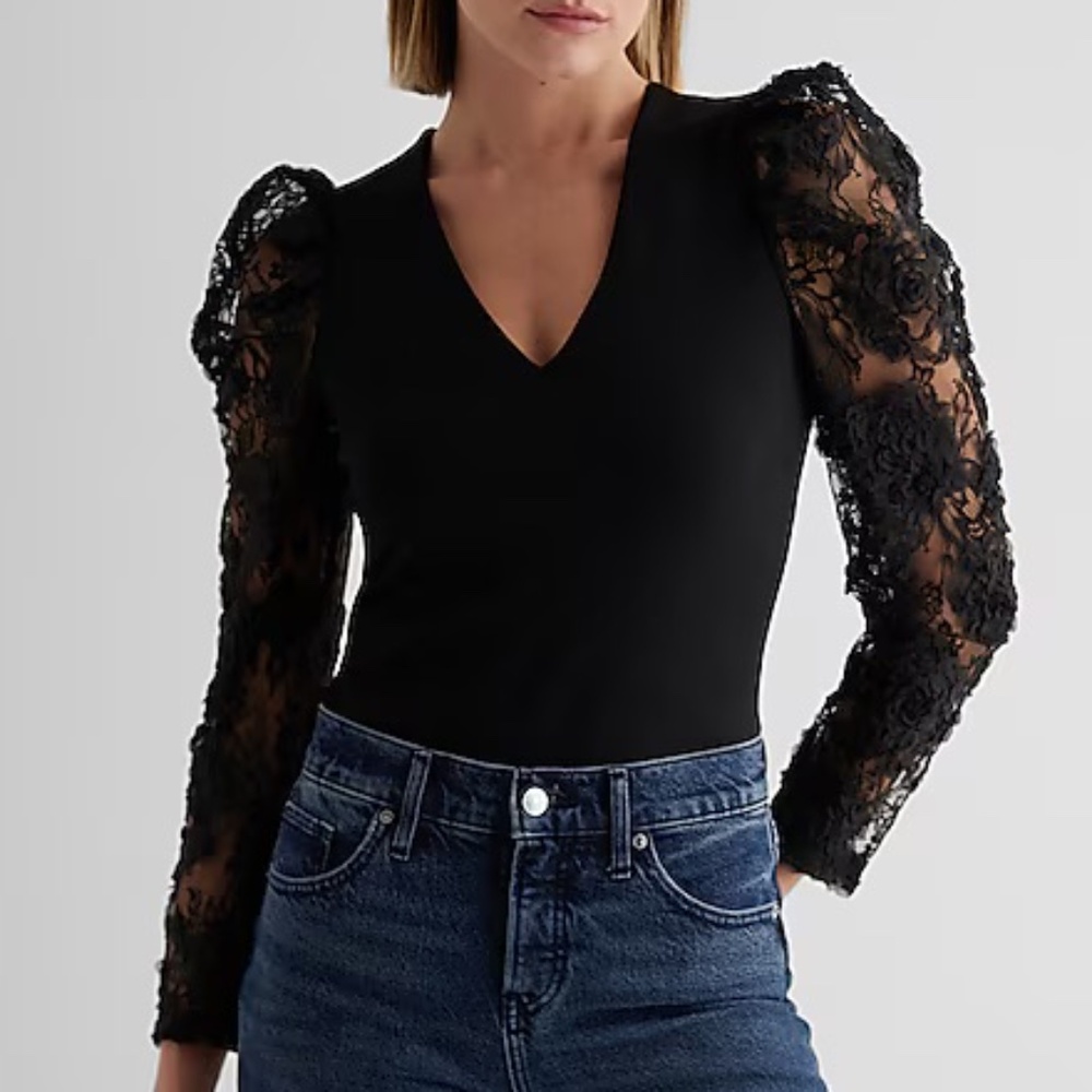 Mesh Sleeve Thong Bodysuit from Express